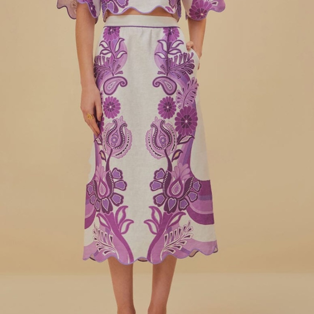FARM RIO Color Festival Cream Euroflax Midi Skirt